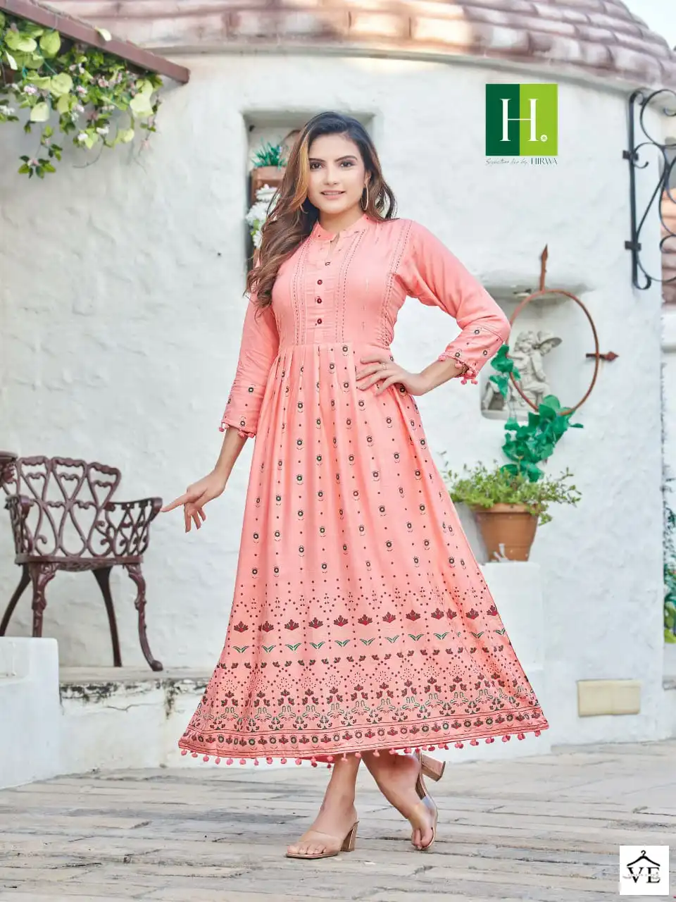 Hirwa Sunidhi Heavy Rayon Slub Wholesale Anarkali Kurti Catalog — Wholesale Kurtis, MPA wholesale from Surat — view 3