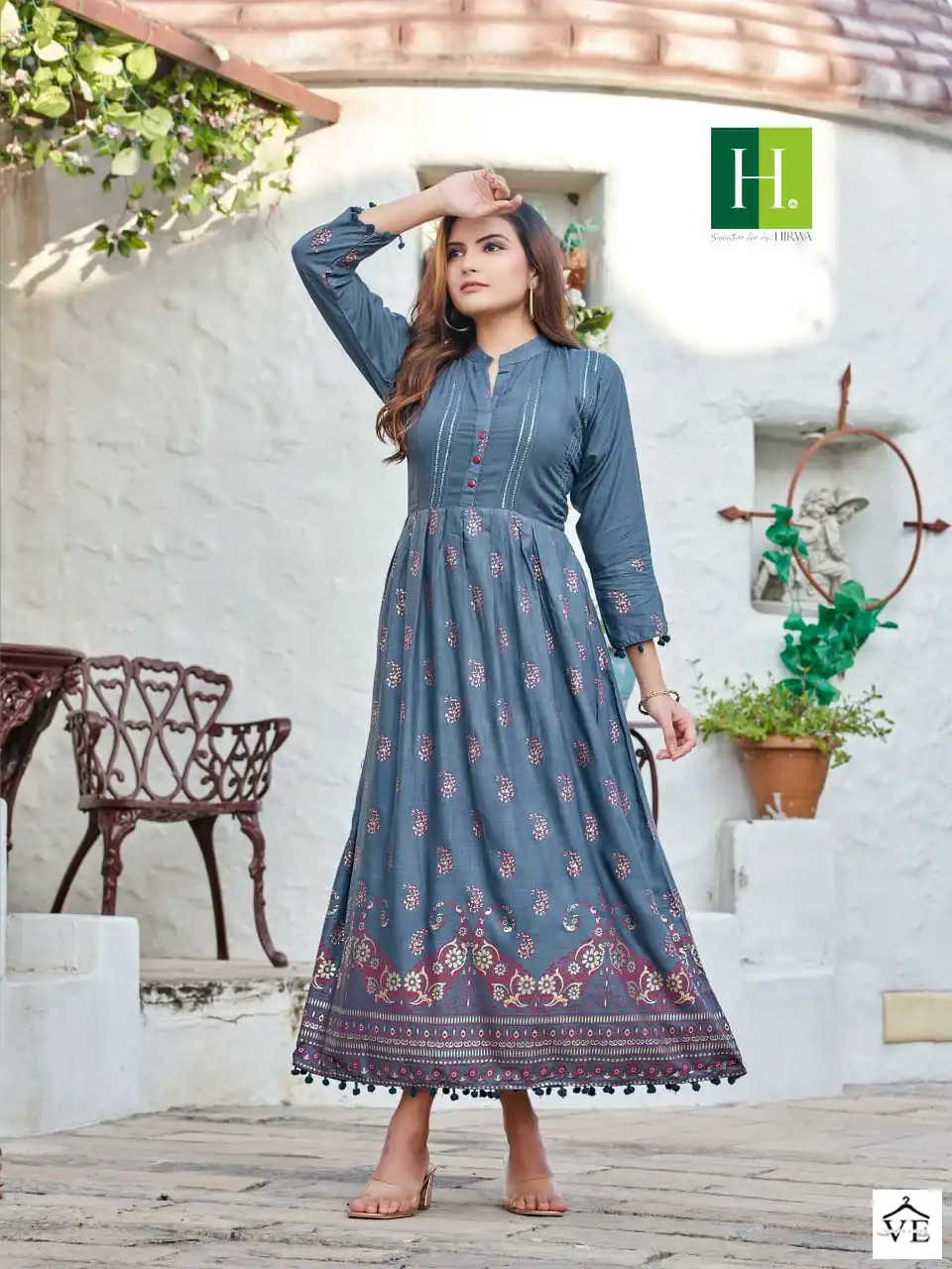 Hirwa Sunidhi Heavy Rayon Slub Wholesale Anarkali Kurti Catalog — Wholesale Kurtis, MPA wholesale from Surat — view 4