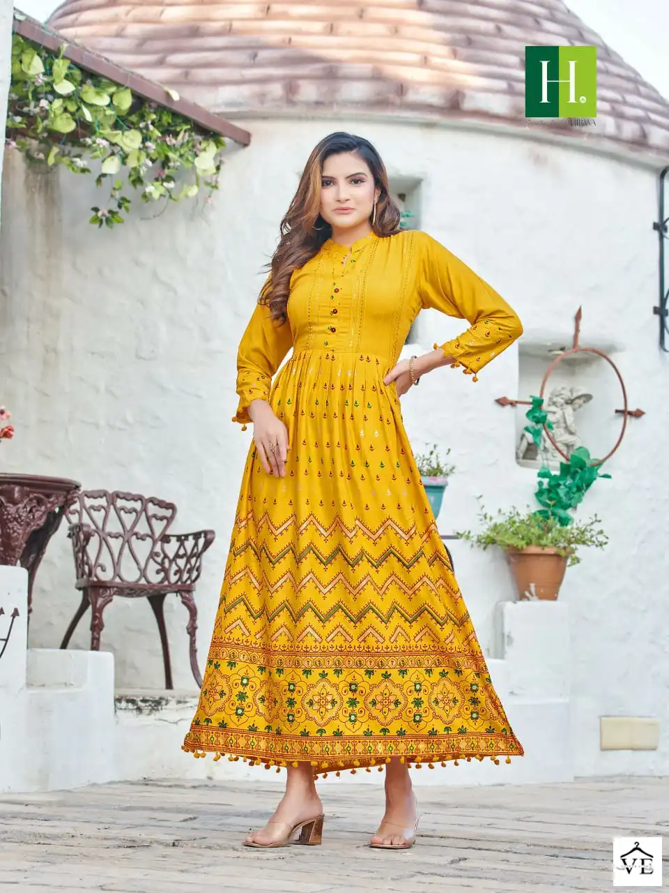 Hirwa Sunidhi Heavy Rayon Slub Wholesale Anarkali Kurti Catalog — Wholesale Kurtis, MPA wholesale from Surat — view 6