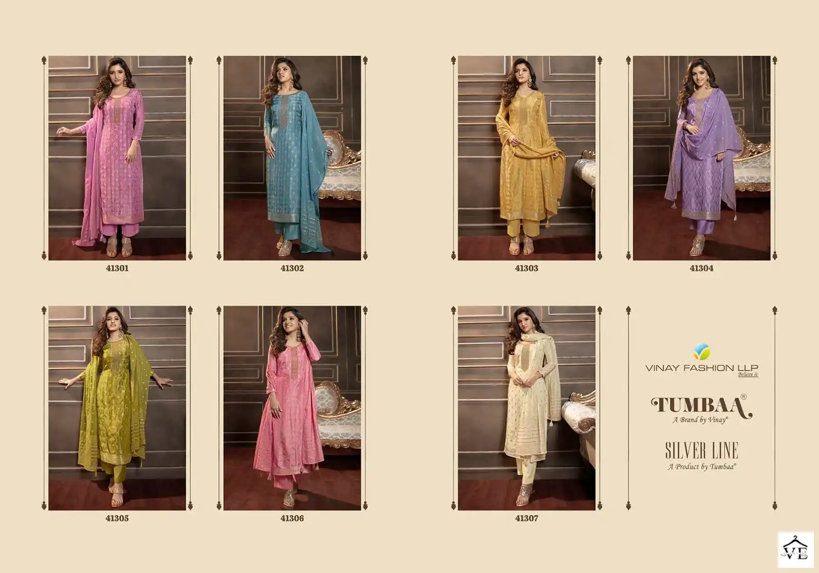 Vinay Tumbaa - Silver Line Dola Self Jacquard Wholesale Readymade Suits Catalog — Wholesale Salwar Suits, MPA wholesale from Surat — view 8