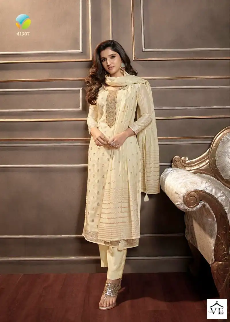 Vinay Tumbaa - Silver Line Dola Self Jacquard Wholesale Readymade Suits Catalog — Wholesale Salwar Suits, MPA wholesale from Surat - Gallery Image 7
