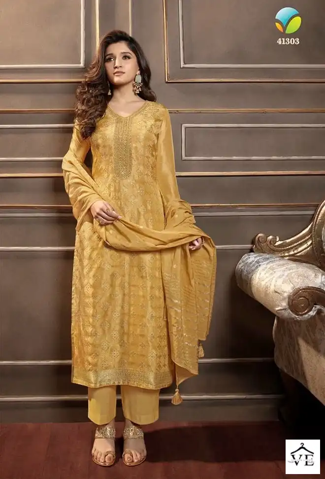 Vinay Tumbaa - Silver Line Dola Self Jacquard Wholesale Readymade Suits Catalog — Wholesale Salwar Suits, MPA wholesale from Surat - Gallery Image 2