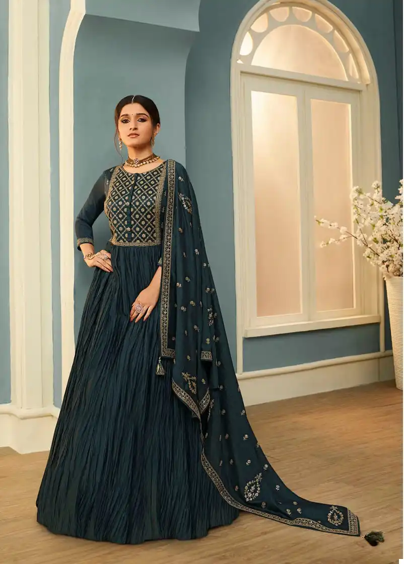 Vinay Tumbaa - Tamanna Crushed Silk Georgette Wholesale Gown With Dupatta Catalog — Wholesale Salwar Suits, MPA wholesale from Surat - Gallery Image 5