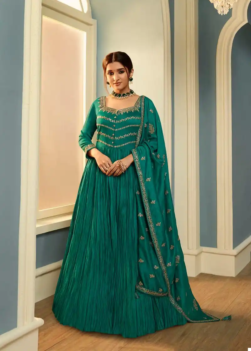 Vinay Tumbaa - Tamanna Crushed Silk Georgette Wholesale Gown With Dupatta Catalog — Wholesale Salwar Suits, MPA wholesale from Surat - Gallery Image 6