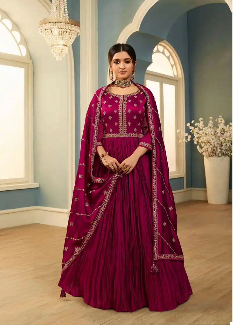 Vinay Tumbaa - Tamanna Crushed Silk Georgette Wholesale Gown With Dupatta Catalog — Wholesale Salwar Suits, MPA wholesale from Surat - Gallery Image 9