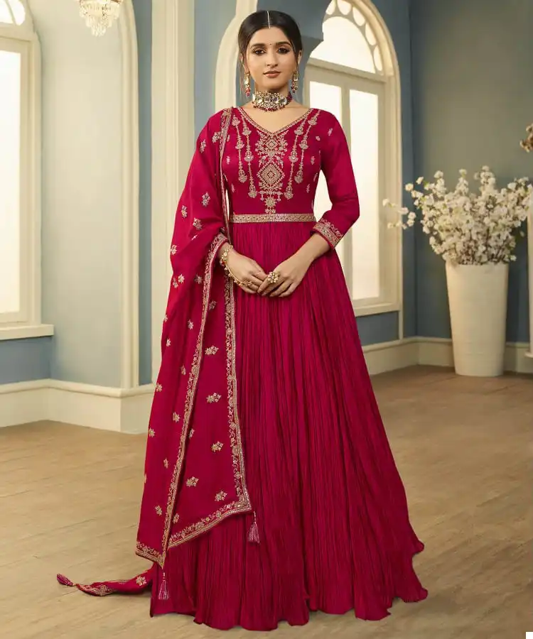 Vinay Tumbaa - Tamanna Crushed Silk Georgette Wholesale Gown With Dupatta Catalog — Wholesale Salwar Suits, MPA wholesale from Surat — view 1