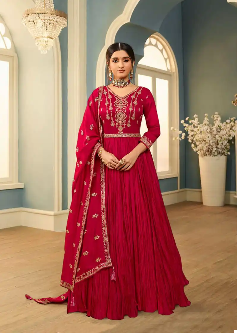 Vinay Tumbaa - Tamanna Crushed Silk Georgette Wholesale Gown With Dupatta Catalog — Wholesale Salwar Suits, MPA wholesale from Surat - Gallery Image 2