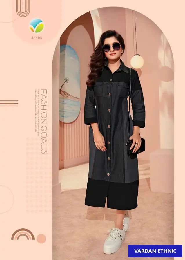 Vinay Tumbaa The Denim-3 100% Denim Wholesale Kurti Catalog — Wholesale Kurtis, MPA wholesale from Surat - Gallery Image 4