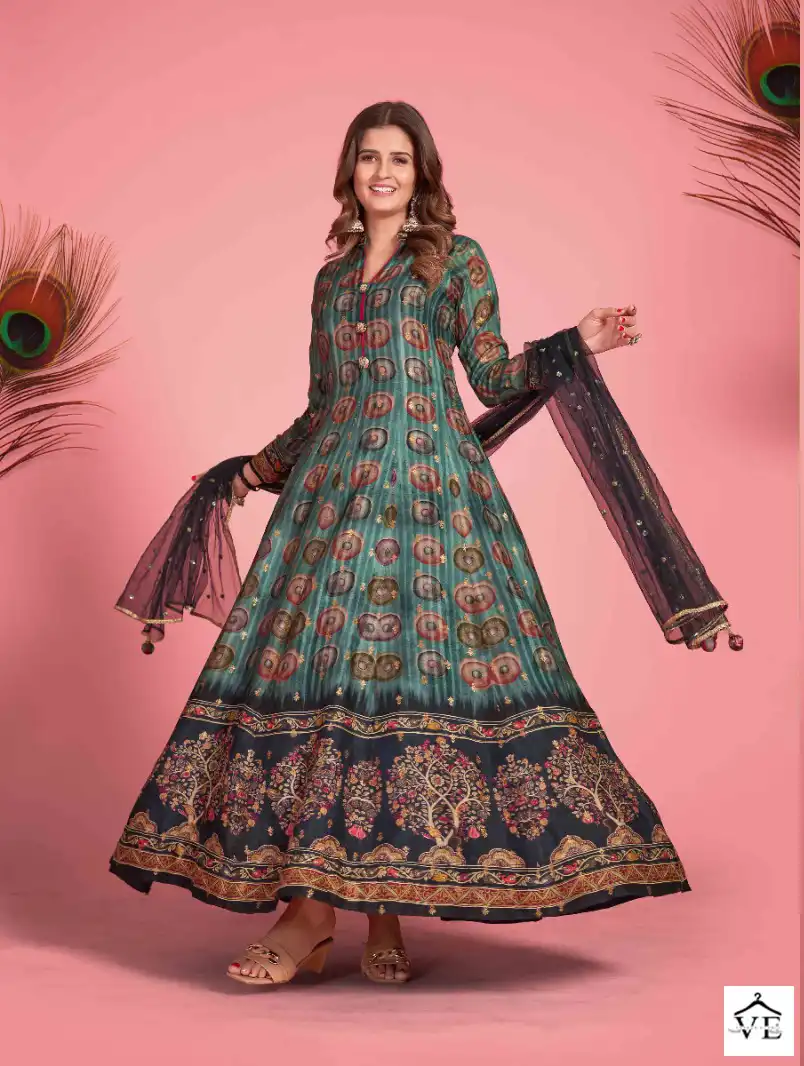 Virasat Kalamkari Pure Dola Silk Wholesale Gown With Dupatta Catalog — Wholesale Salwar Suits, MPA wholesale from Surat - Gallery Image 3