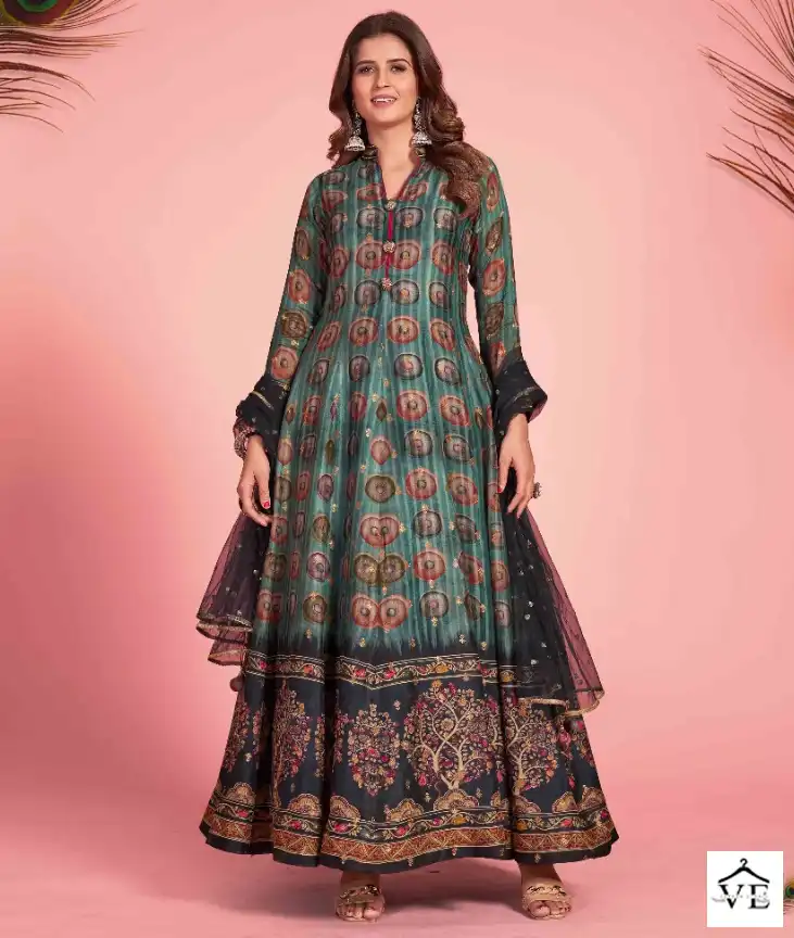 Virasat Kalamkari Pure Dola Silk Wholesale Gown With Dupatta Catalog — Wholesale Salwar Suits, MPA wholesale from Surat — view 1