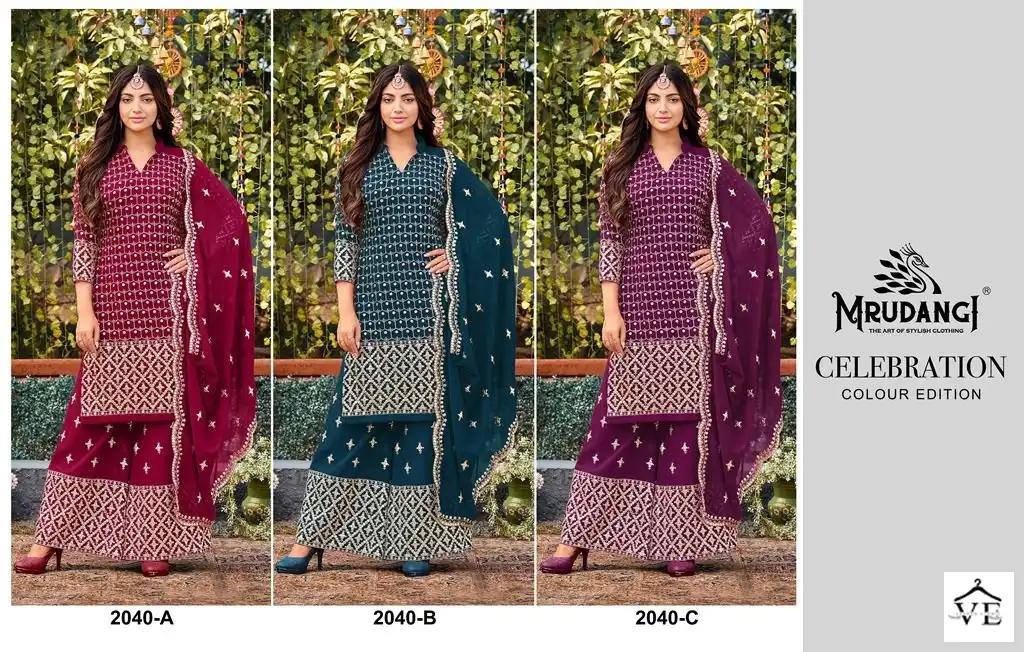 Mrudangi 2040 Colour Edition Heavy Faux Georgette Wholesale Plazzo Salwar Suit Catalog — Wholesale Salwar Suits, MPA wholesale from Surat — view 4