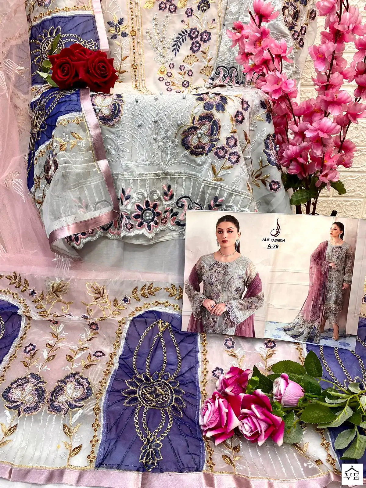 Alif Fashion A-79 Faux Georgette Wholesale Pakistani Suit — Wholesale Salwar Suits, MPA wholesale from Surat - Gallery Image 4