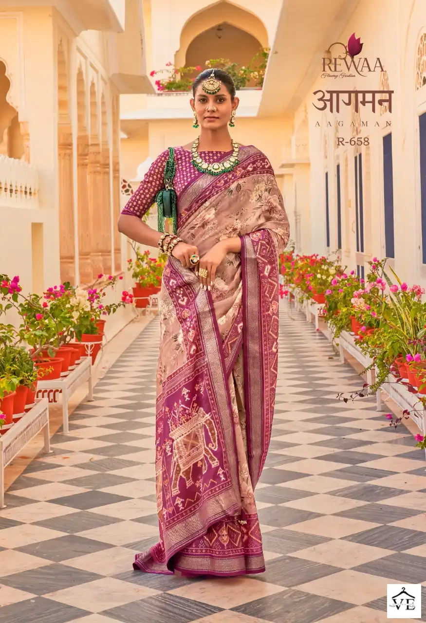 Rewaa Aagaman P.V.Silk Chiffon Wholesale Saree Catalog — Wholesale Sarees, MPA wholesale from Surat - Gallery Image 7