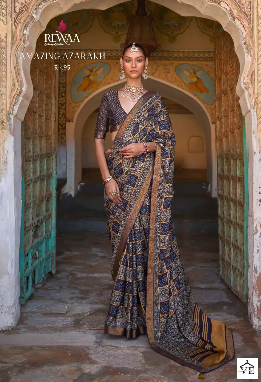 Rewaa Amazing Azarakh Brasso Wholesale Saree Catalog — Wholesale Sarees, MPA wholesale from Surat - Gallery Image 7