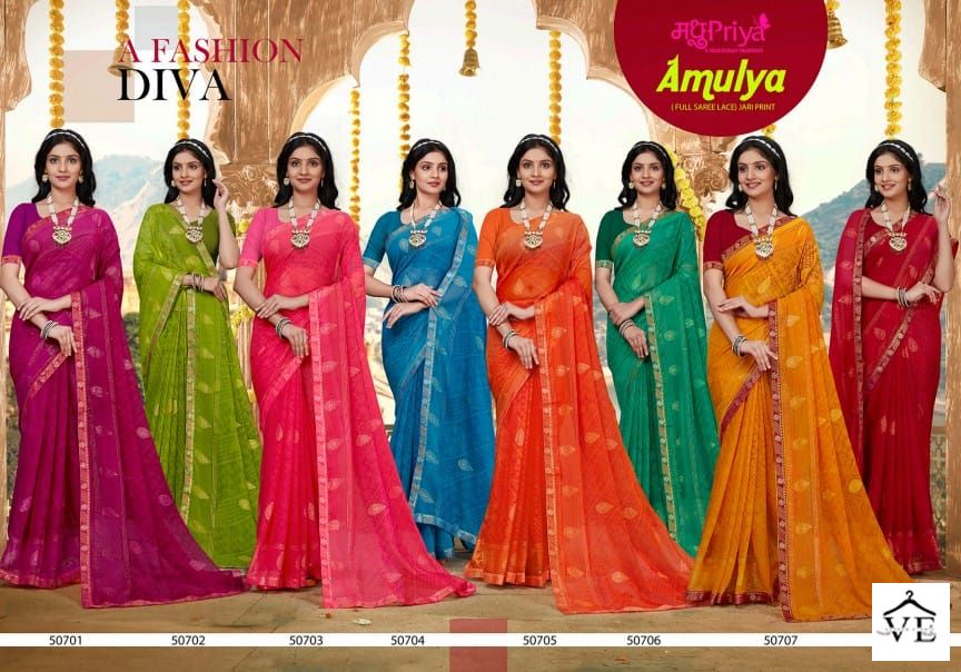 Madhupriya Amulya 60 Gm Chiffon Wholesale Saree Catalog — Wholesale Sarees, MPA wholesale from Surat — view 9