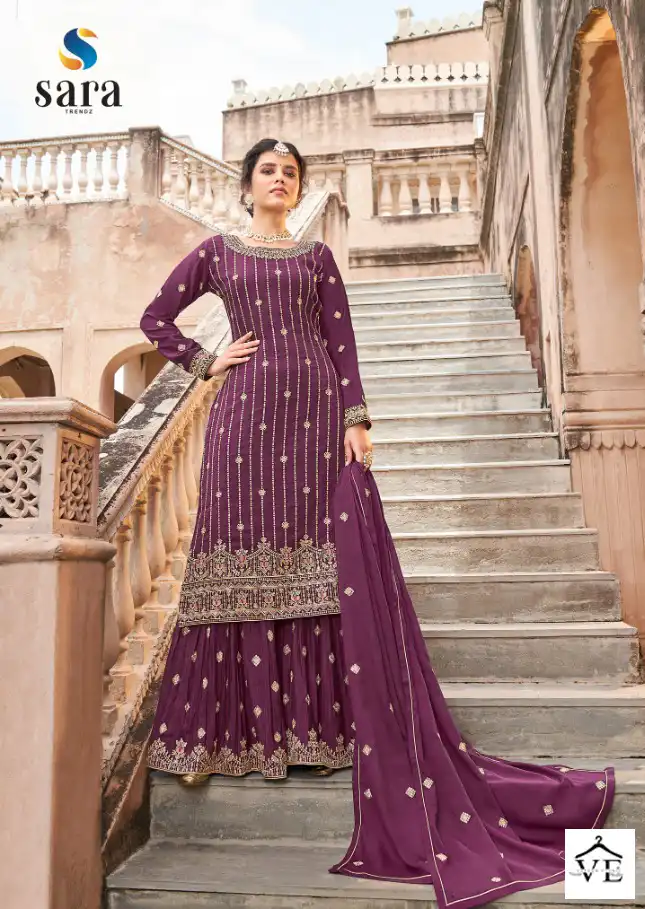 Sara Trendz Bahar Chinon Wholesale Plazzo Salwar Suit Catalog — Wholesale Salwar Suits, MPA wholesale from Surat — view 2