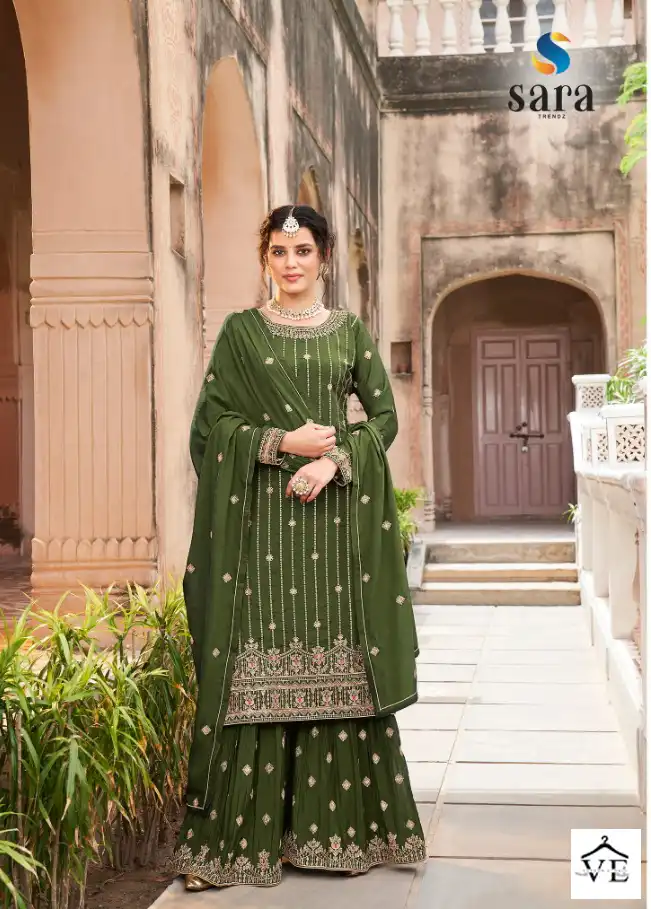 Sara Trendz Bahar Chinon Wholesale Plazzo Salwar Suit Catalog — Wholesale Salwar Suits, MPA wholesale from Surat — view 3