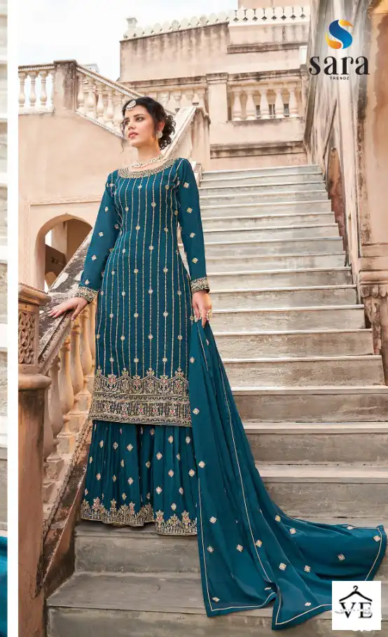 Sara Trendz Bahar Chinon Wholesale Plazzo Salwar Suit Catalog — Wholesale Salwar Suits, MPA wholesale from Surat — view 4