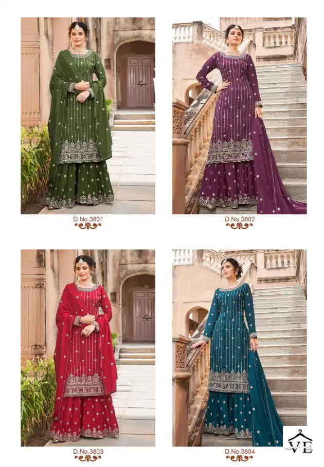 Sara Trendz Bahar Chinon Wholesale Plazzo Salwar Suit Catalog — Wholesale Salwar Suits, MPA wholesale from Surat — view 5