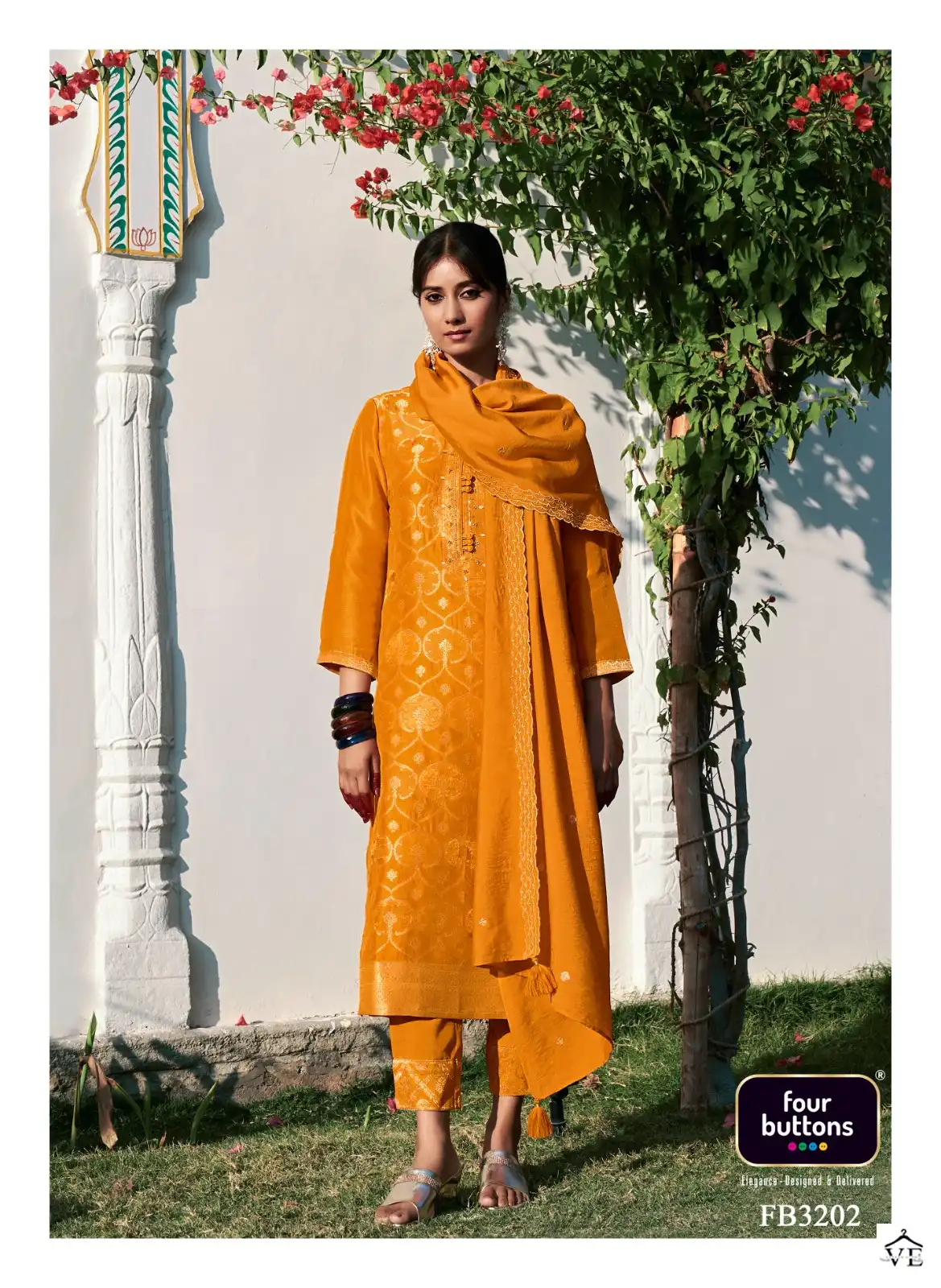 Four Buttons Banaras 3 Pure Dola Silk Wholesale Readymade Suits Catalog — Wholesale Salwar Suits, MPA wholesale from Surat - Gallery Image 5