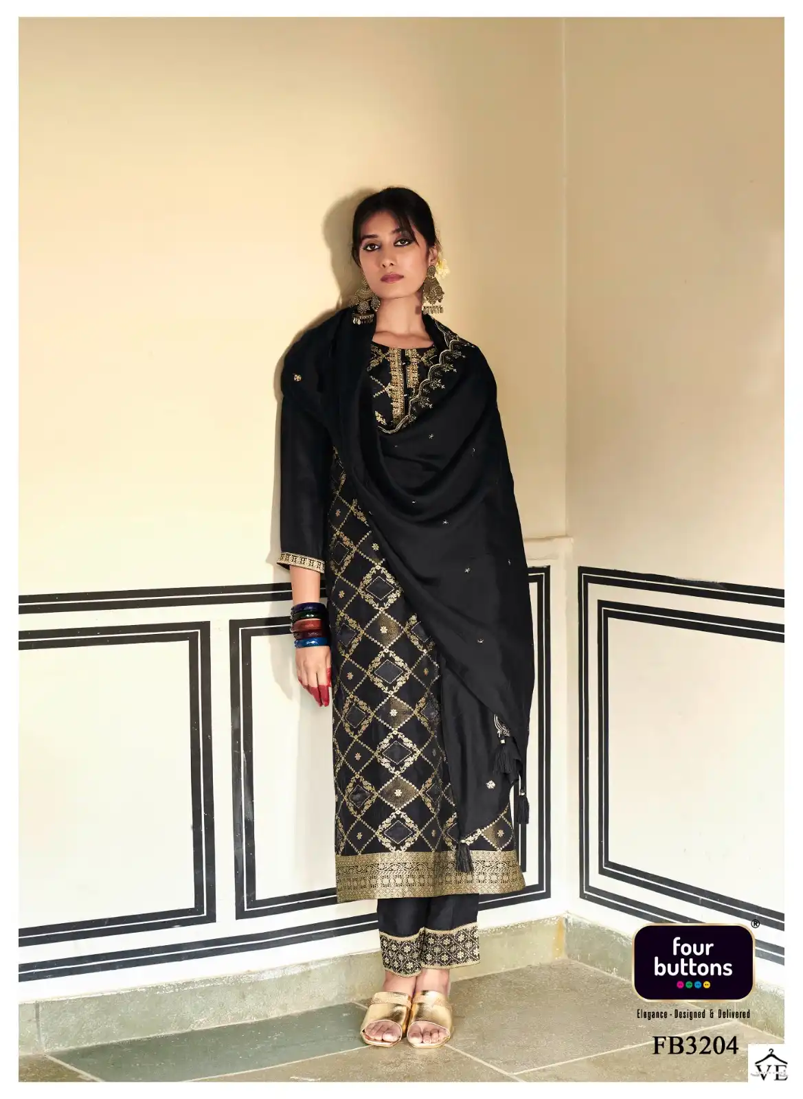 Four Buttons Banaras 3 Pure Dola Silk Wholesale Readymade Suits Catalog — Wholesale Salwar Suits, MPA wholesale from Surat - Gallery Image 3