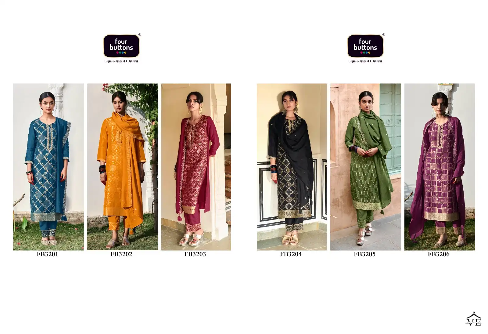 Four Buttons Banaras 3 Pure Dola Silk Wholesale Readymade Suits Catalog — Wholesale Salwar Suits, MPA wholesale from Surat — view 7