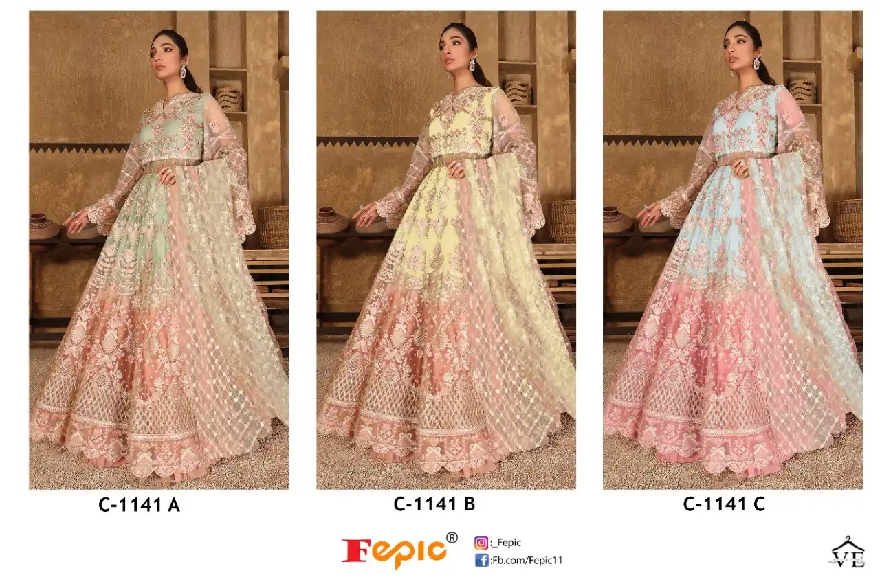 Fepic C-1141 Shaded Butterfly Net Wholesale Pakistani Salwar Kameez Catalog — Wholesale Salwar Suits, MPA wholesale from Surat — view 4