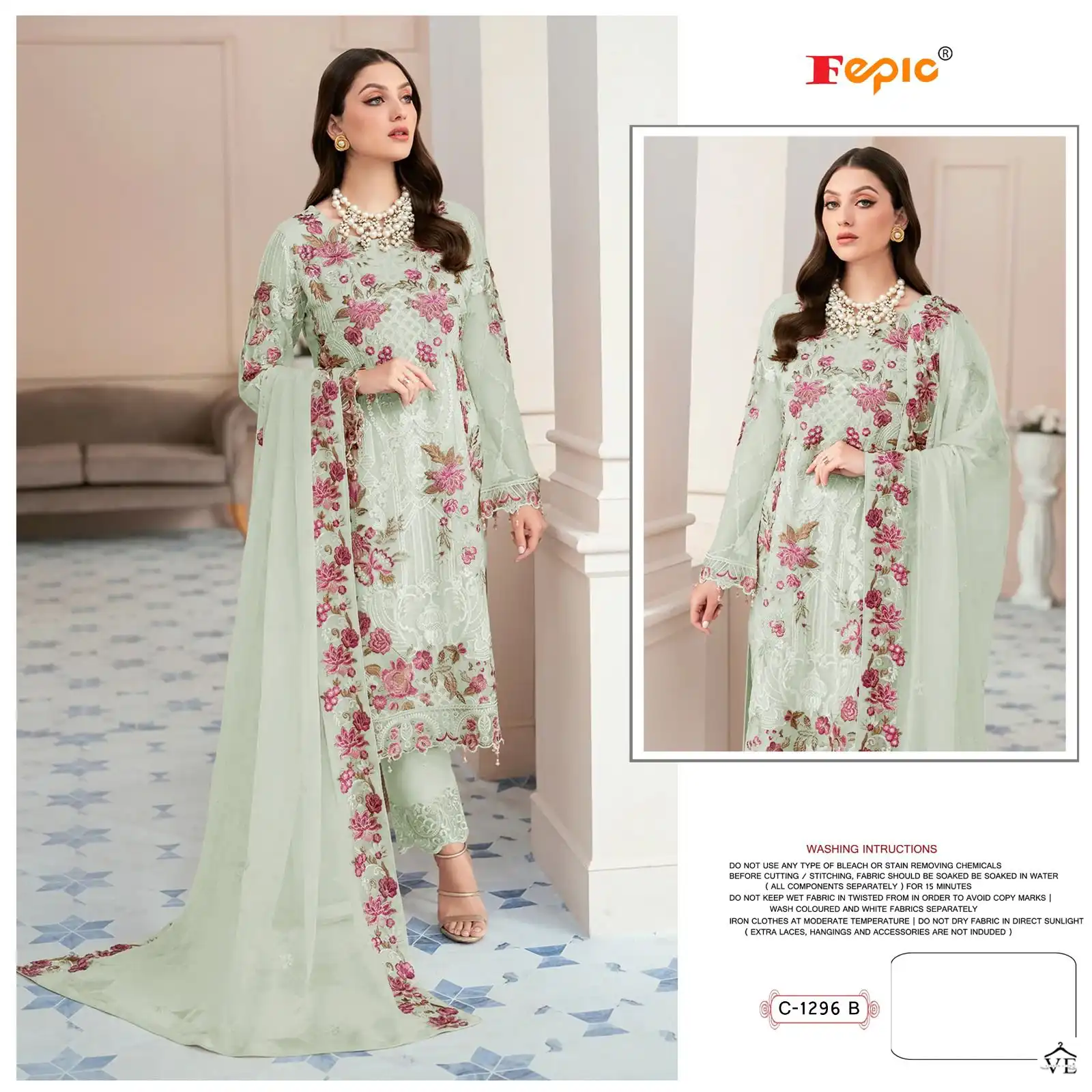 Fepic C-1296 Georgette Wholesale Designer Pakistani Suit Catalog — Wholesale Salwar Suits, MPA wholesale from Surat - Gallery Image 2