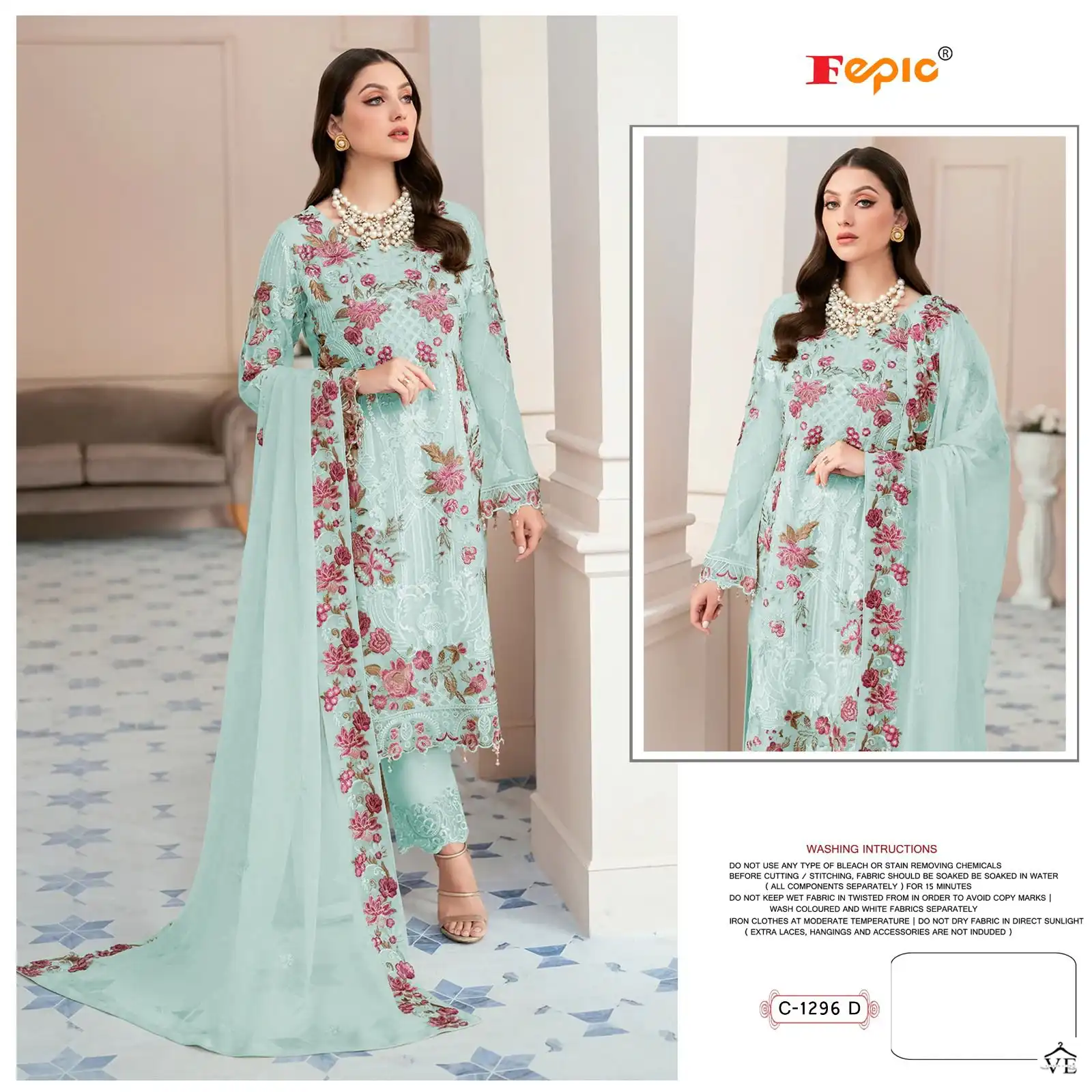 Fepic C-1296 Georgette Wholesale Designer Pakistani Suit Catalog — Wholesale Salwar Suits, MPA wholesale from Surat - Gallery Image 3