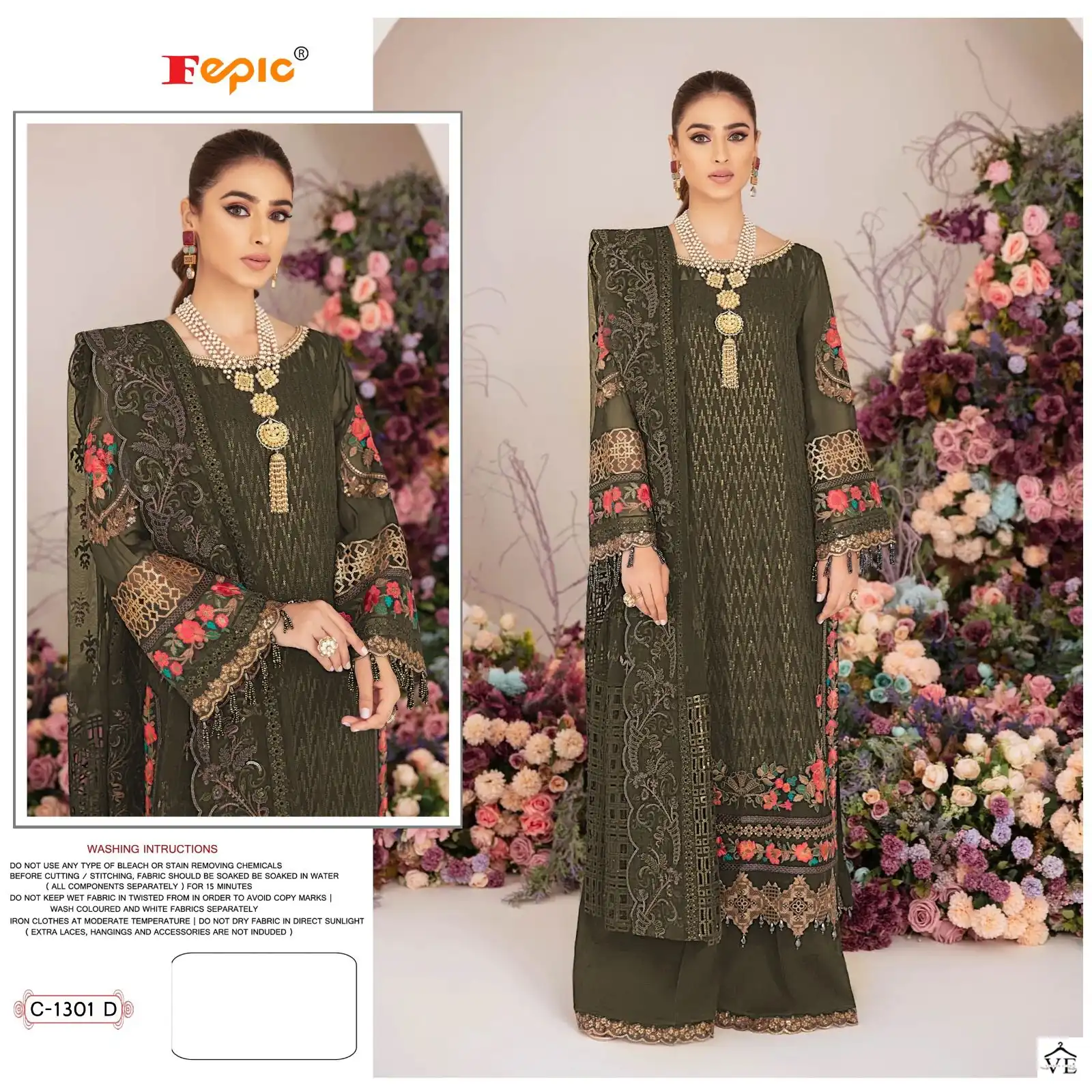 Fepic C-1301 Georgette Wholesale Pakstani Suit Catalog — Wholesale Salwar Suits, MPA wholesale from Surat - Gallery Image 2