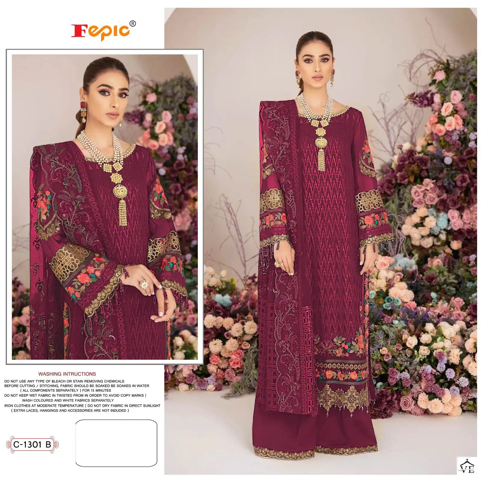 Fepic C-1301 Georgette Wholesale Pakstani Suit Catalog — Wholesale Salwar Suits, MPA wholesale from Surat - Gallery Image 3