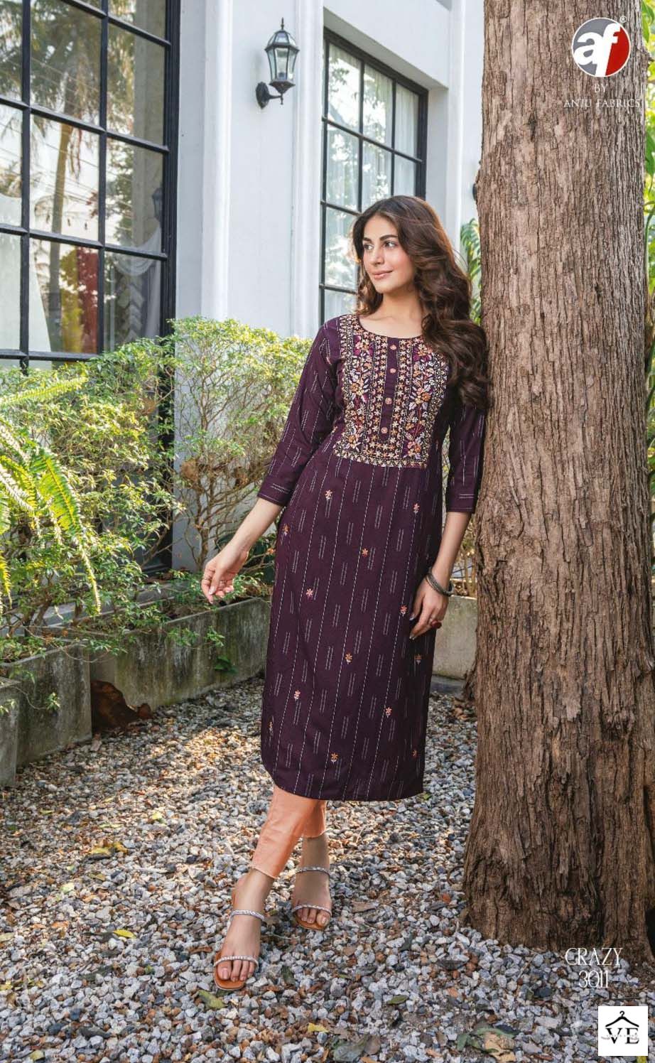 Anju Fabrics Crazy Vol 5 Rayon Wholesale Designer Kurtis Catalog — Wholesale Kurtis, MPA wholesale from Surat - Gallery Image 2