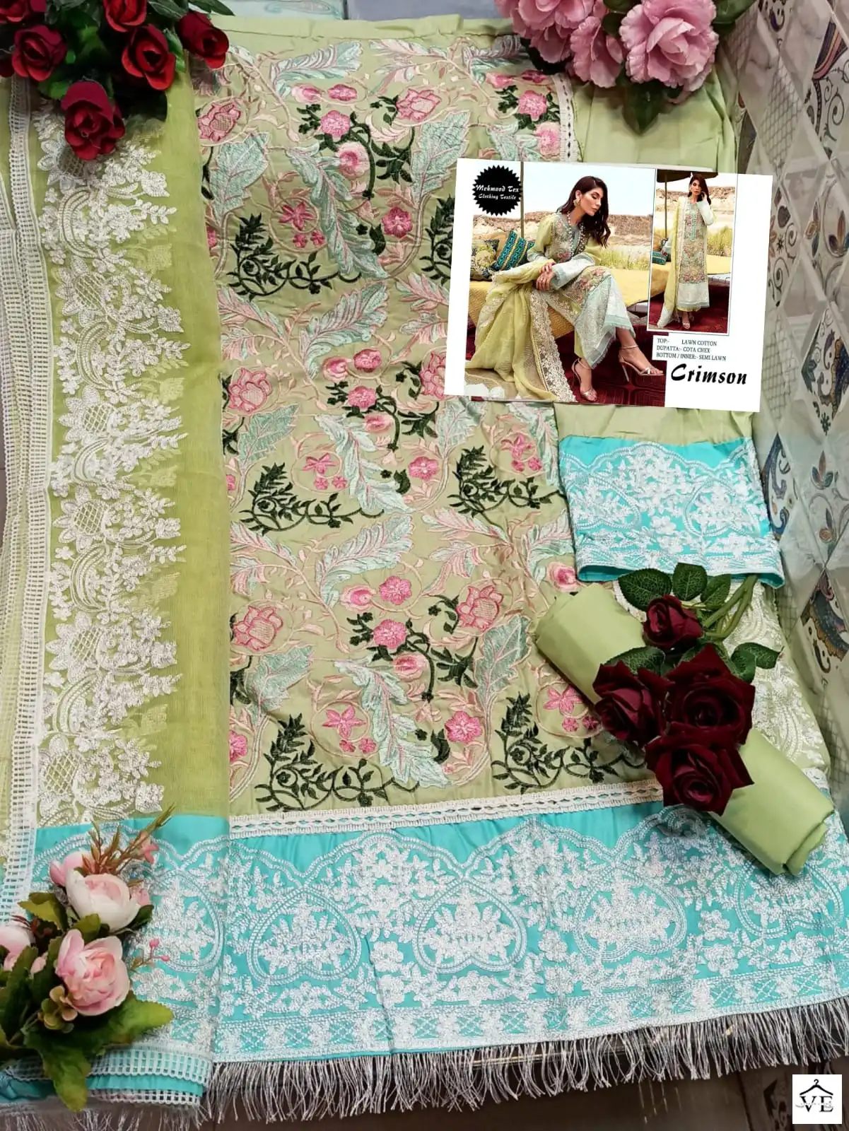 Mehmood Tex Crimson Cotton Wholesale Pakistani Suit — Wholesale Salwar Suits, MPA wholesale from Surat — view 4