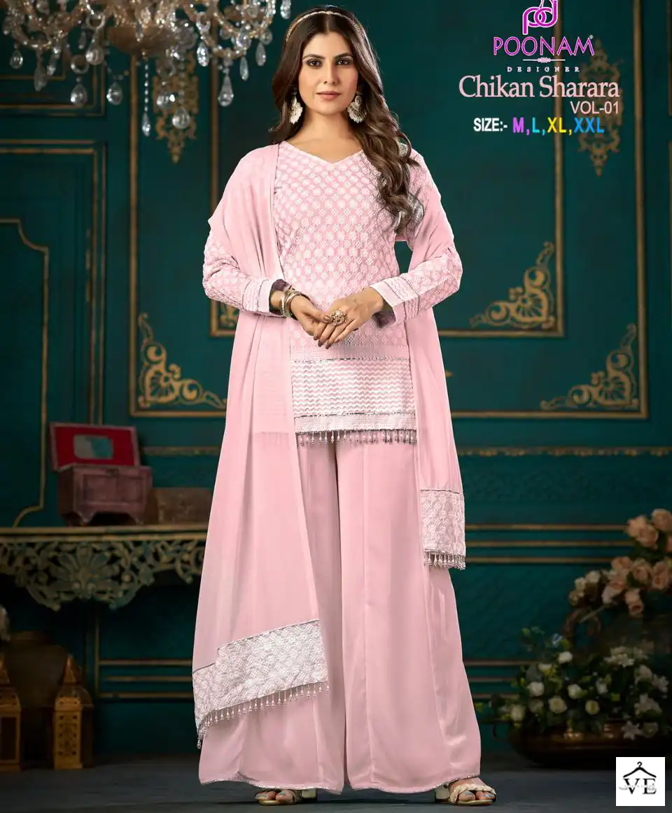 Poonam Chikan Sharara Vol-1 Rayon Wholesale Readymade Salwar Suit Catalog — Wholesale Salwar Suits, MPA wholesale from Surat — view 1