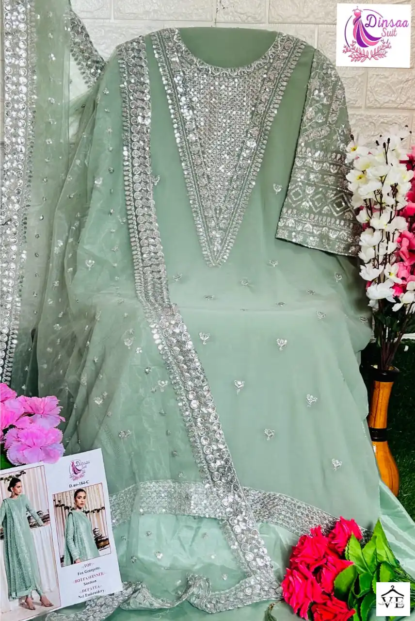 Dinsaa Dno 184 Georgette Wholesale Pakistani Suit Catalog — Wholesale Salwar Suits, MPA wholesale from Surat - Gallery Image 8