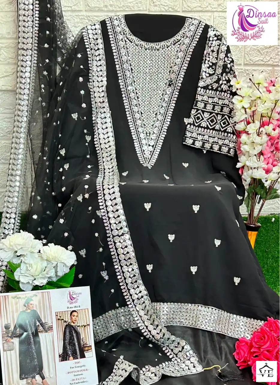 Dinsaa Dno 184 Georgette Wholesale Pakistani Suit Catalog — Wholesale Salwar Suits, MPA wholesale from Surat - Gallery Image 9