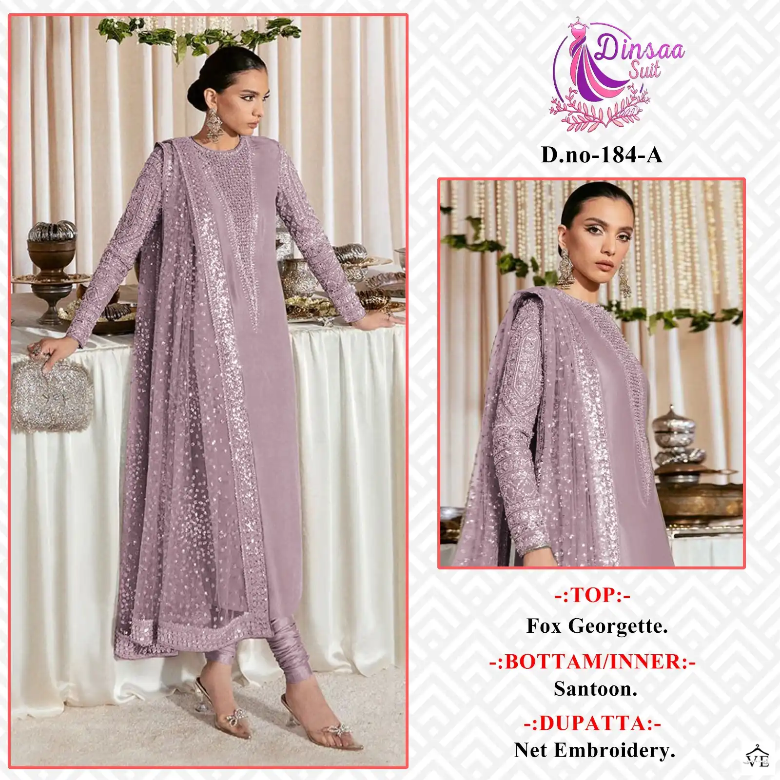 Dinsaa Dno 184 Georgette Wholesale Pakistani Suit Catalog — Wholesale Salwar Suits, MPA wholesale from Surat - Gallery Image 3