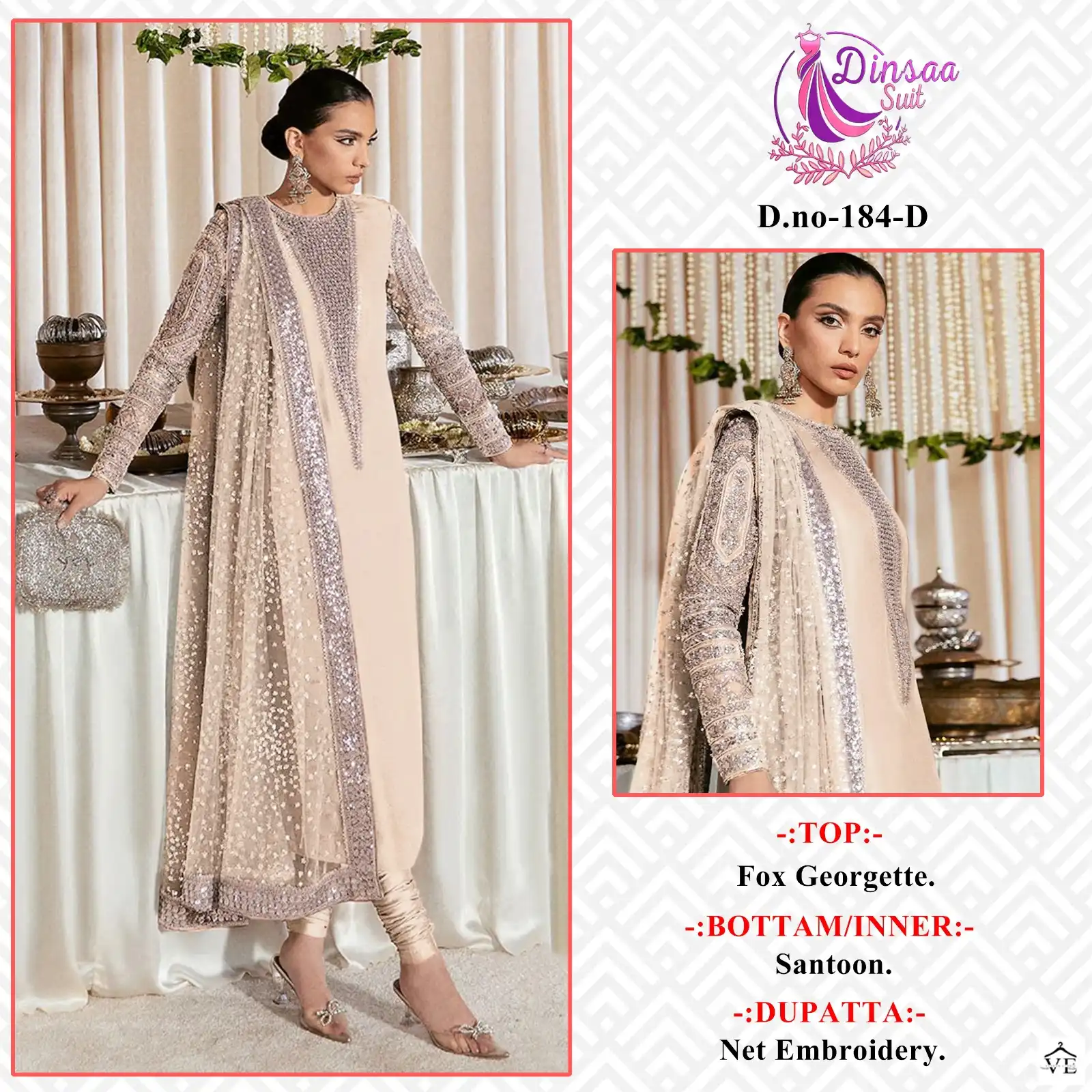 Dinsaa Dno 184 Georgette Wholesale Pakistani Suit Catalog — Wholesale Salwar Suits, MPA wholesale from Surat - Gallery Image 4