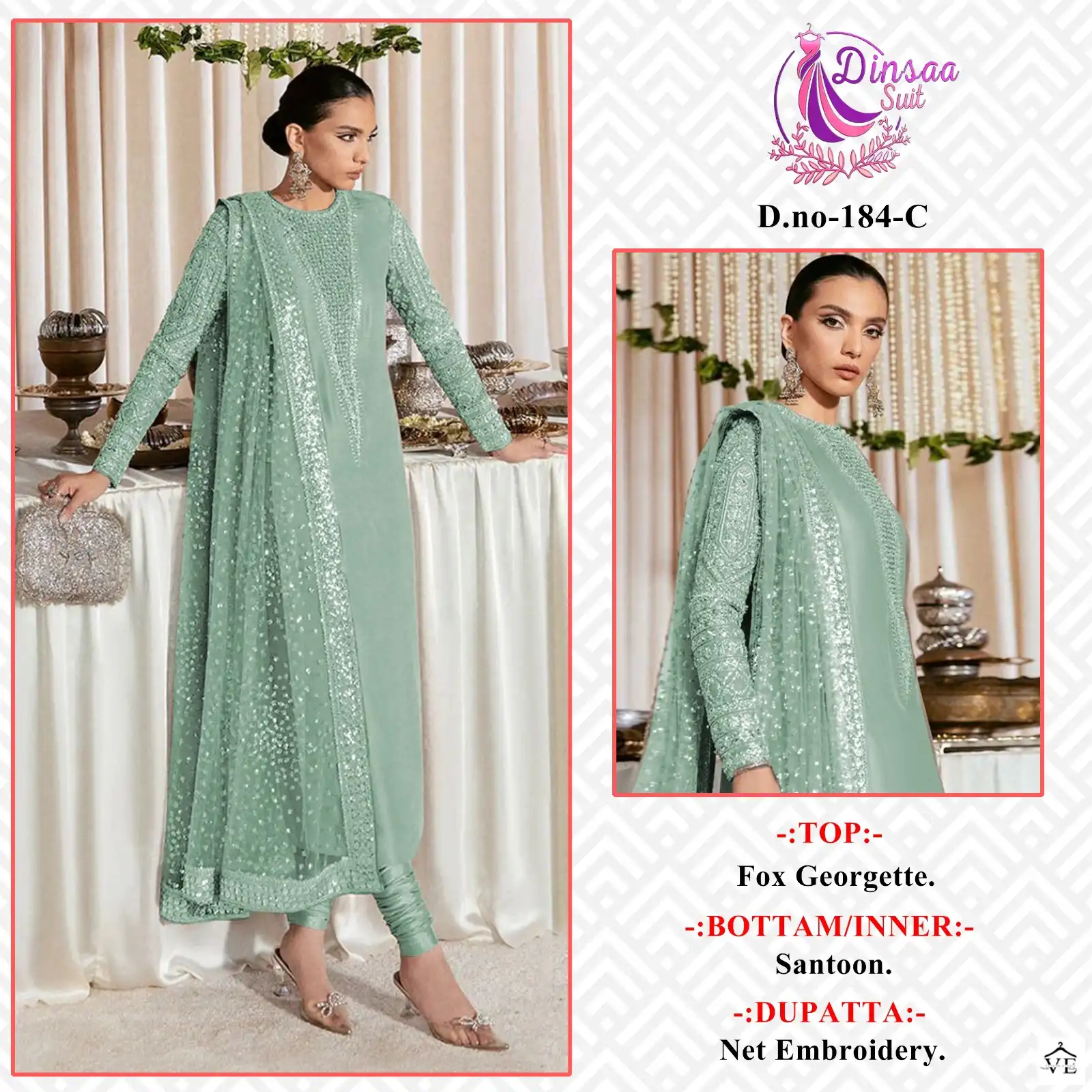 Dinsaa Dno 184 Georgette Wholesale Pakistani Suit Catalog — Wholesale Salwar Suits, MPA wholesale from Surat - Gallery Image 5