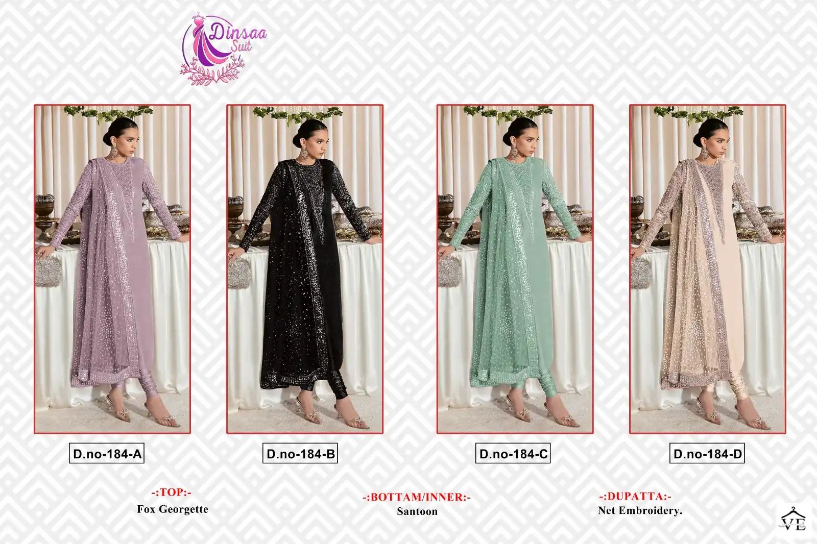 Dinsaa Dno 184 Georgette Wholesale Pakistani Suit Catalog — Wholesale Salwar Suits, MPA wholesale from Surat — view 10