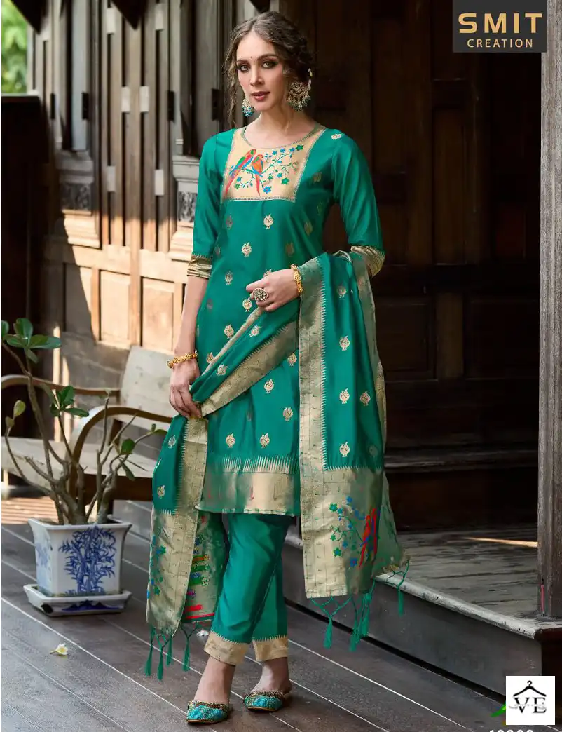 Poonam Designer Dilnur Pure Tapela Silk Wholesale Paithani Readymade Suits Catalog — Wholesale Salwar Suits, MPA wholesale from Surat — view 1