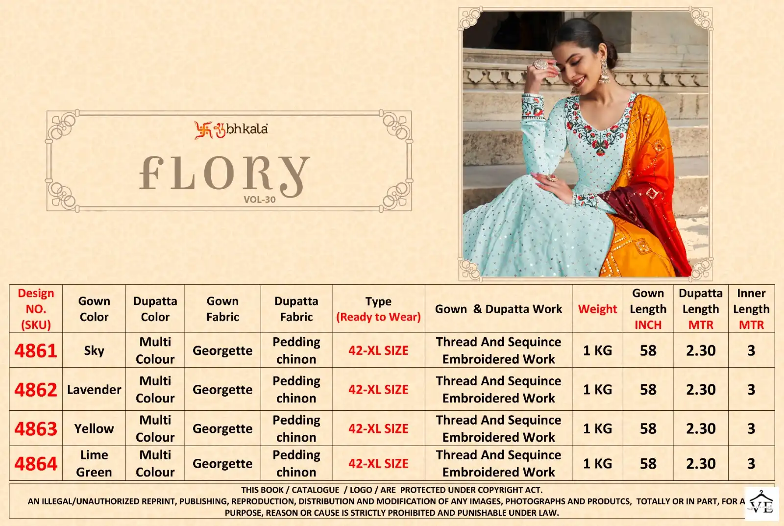 Shubhkala Flory Vol 30 Georgette Wholesale Gown With Dupatta Catalog — Wholesale Salwar Suits, MPA wholesale from Surat - Gallery Image 9