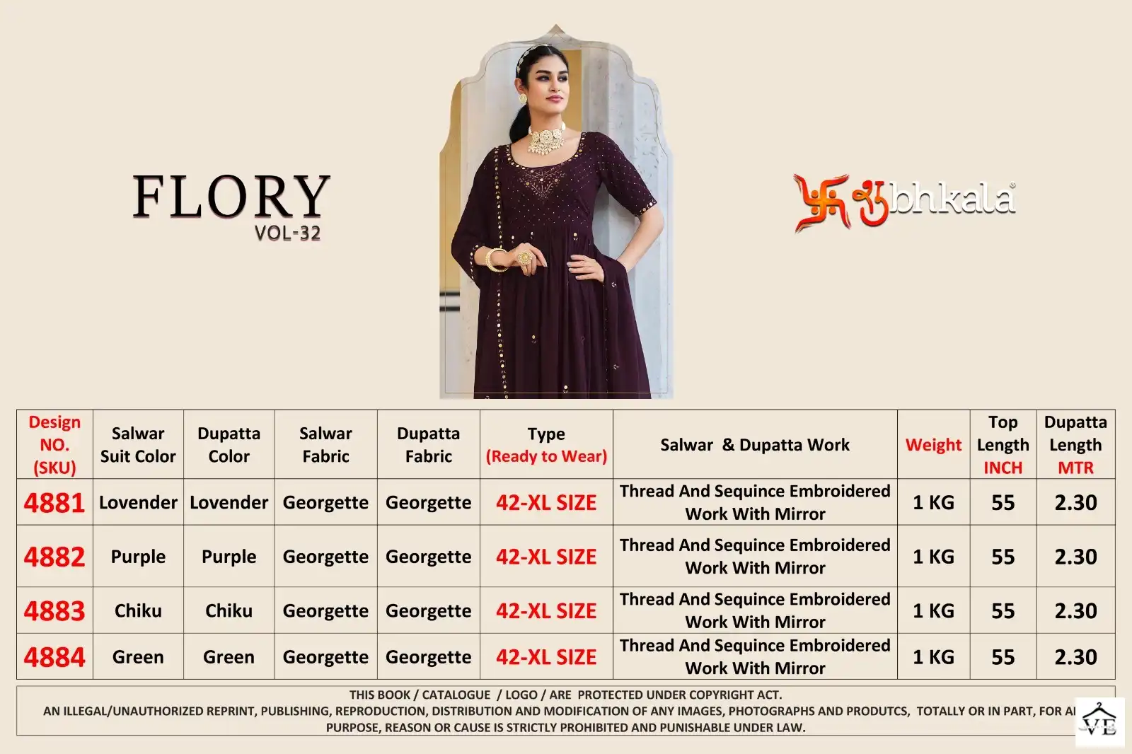 Shubhkala Flory Vol-32 Georgette Wholesale Readymade Suits Catalog — Wholesale Salwar Suits, MPA wholesale from Surat - Gallery Image 12