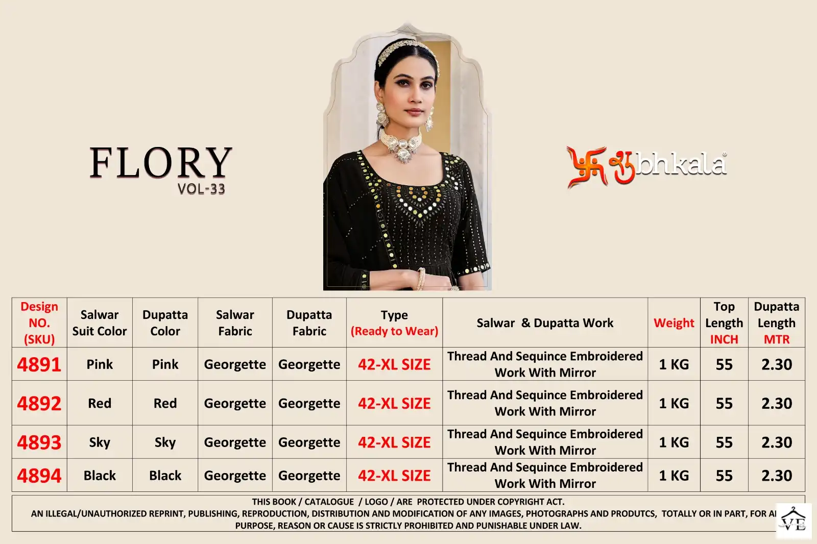 Shubhkala Flory Vol 33 Georgette Wholesale Ready To Wear Suits Catalog — Wholesale Salwar Suits, MPA wholesale from Surat — view 9