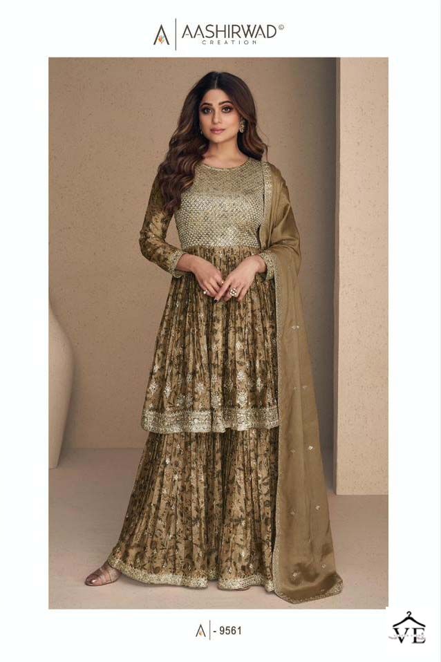 Aashirwad Flower Chinon Wholesale Designer Readymade Salwar Suit Catalog — Wholesale Salwar Suits, Aashirwad Creation wholesale from Surat - Gallery Image 2