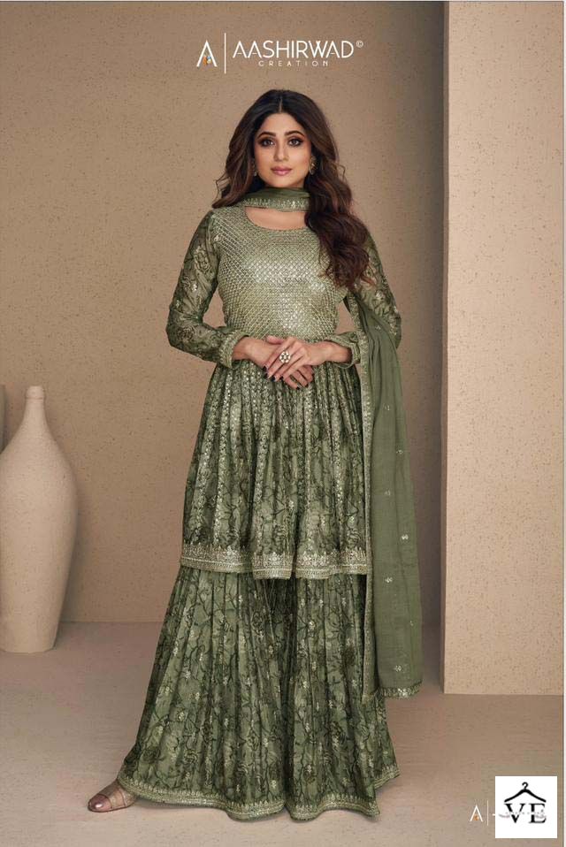 Aashirwad Flower Chinon Wholesale Designer Readymade Salwar Suit Catalog — Wholesale Salwar Suits, Aashirwad Creation wholesale from Surat - Gallery Image 4