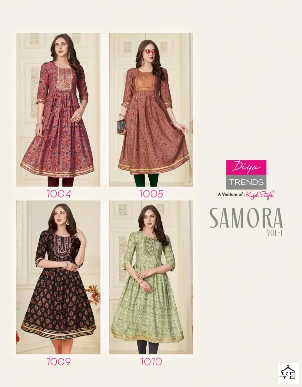 Diya Trends Fashion Samora Vol 1 Chanderi Wholesale Naira Cut Kurti Pant Catalog — Wholesale Kurtis, Diya Trends wholesale from Surat - Gallery Image 11