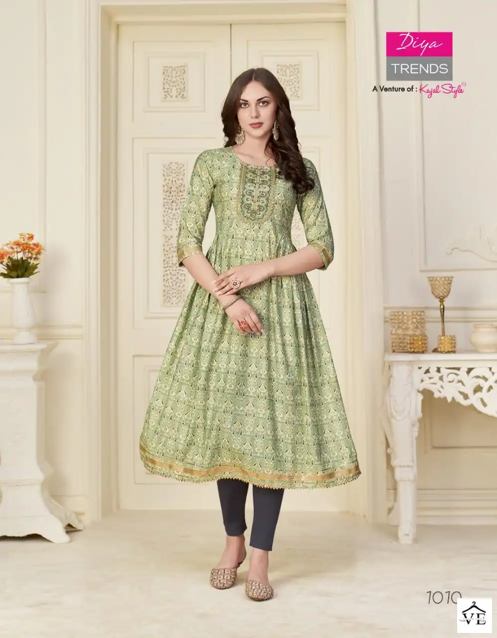 Diya Trends Fashion Samora Vol 1 Chanderi Wholesale Naira Cut Kurti Pant Catalog — Wholesale Kurtis, Diya Trends wholesale from Surat - Gallery Image 6