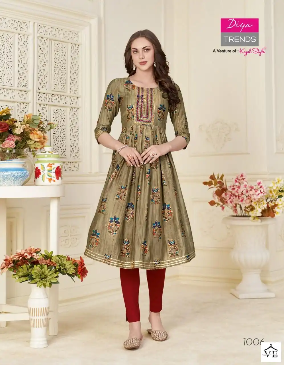 Diya Trends Fashion Samora Vol 1 Chanderi Wholesale Naira Cut Kurti Pant Catalog — Wholesale Kurtis, Diya Trends wholesale from Surat - Gallery Image 8