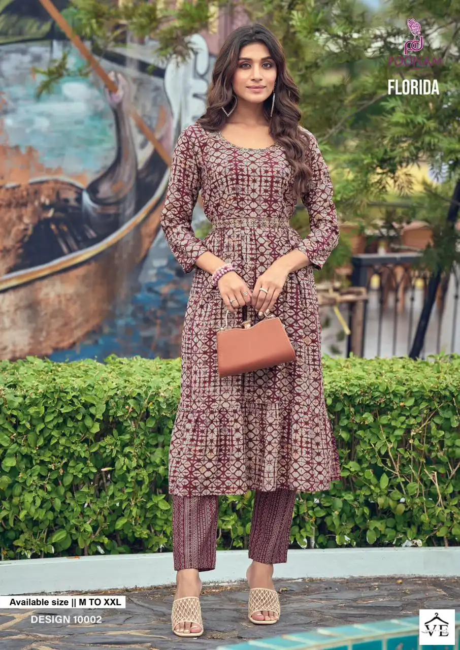 Poonam Designer Florida Pure Viscose Wholesale Nayra Cut Kurti Pant Catalog — Wholesale Kurtis, MPA wholesale from Surat - Gallery Image 2